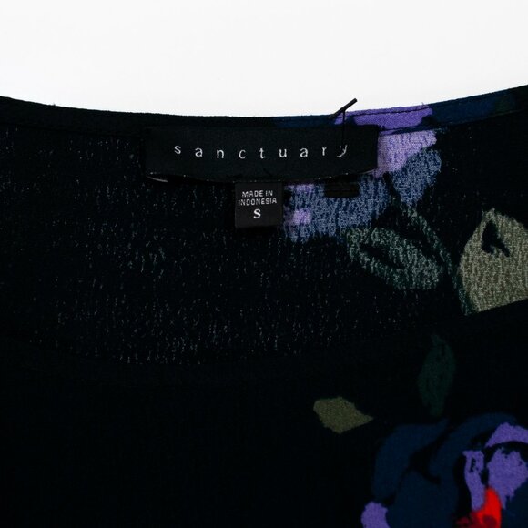 Sanctuary Dark Floral Shift Dress Womens S Small Black Ruffle Sleeve Casual N14X - Picture 4 of 5